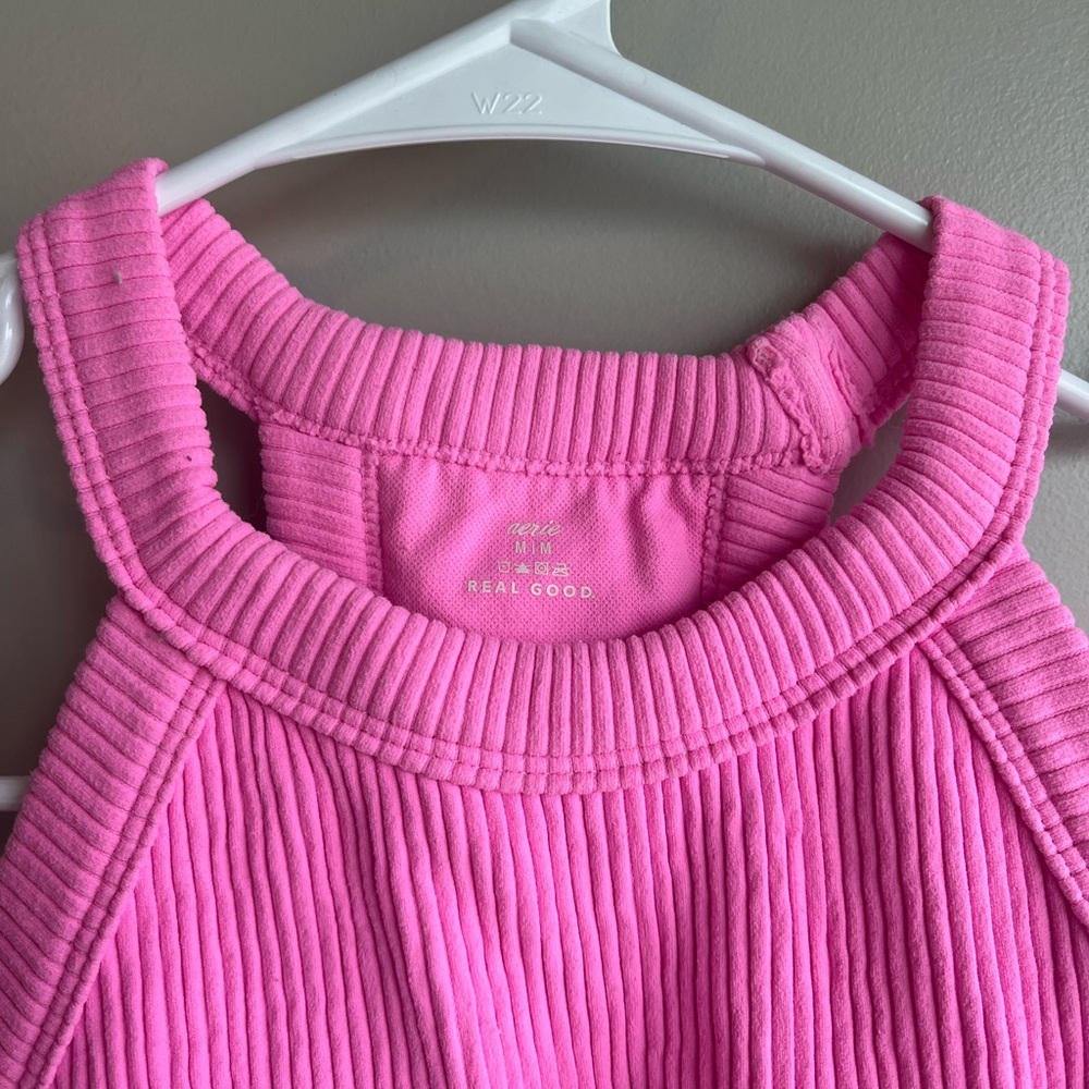 aerie Pink Ribbed Halter Crop Top - Picture 2 of 5